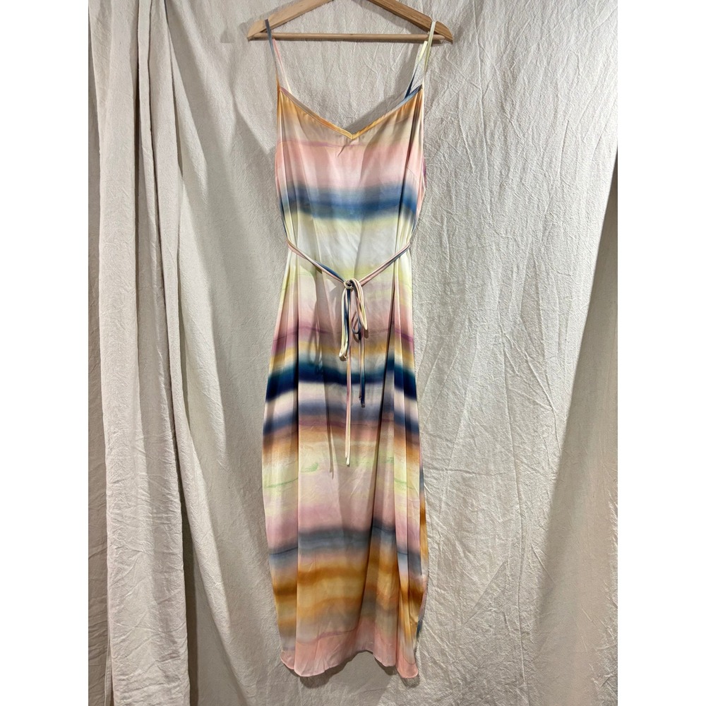 Soma XXL Satin Strappy Maxi Bra Dress Dreamscape Stripe Pink Blue Yellow